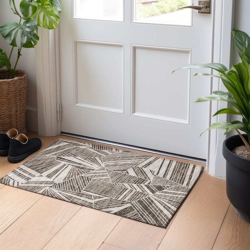 Machine Washable Indoor/ Outdoor Chantille Modern Mosaic Rug