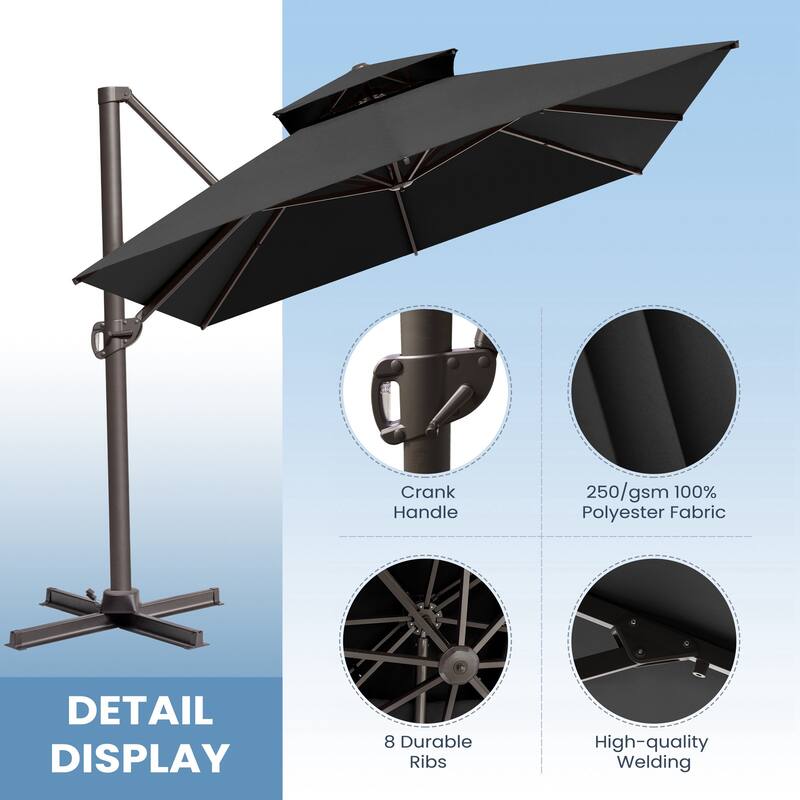 10X12.5 FT Outdoor Dual Top Patio Offset Umbrella 360 degrees Rotation with Base