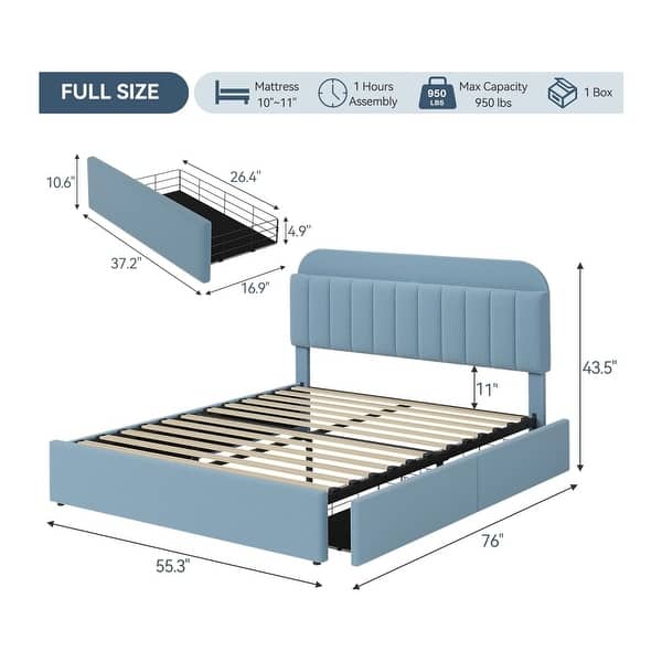 dimension image slide 4 of 13, Garvee Bedroom Boucle Platform Bed Frame, Storage Headboard, 2 Drawers