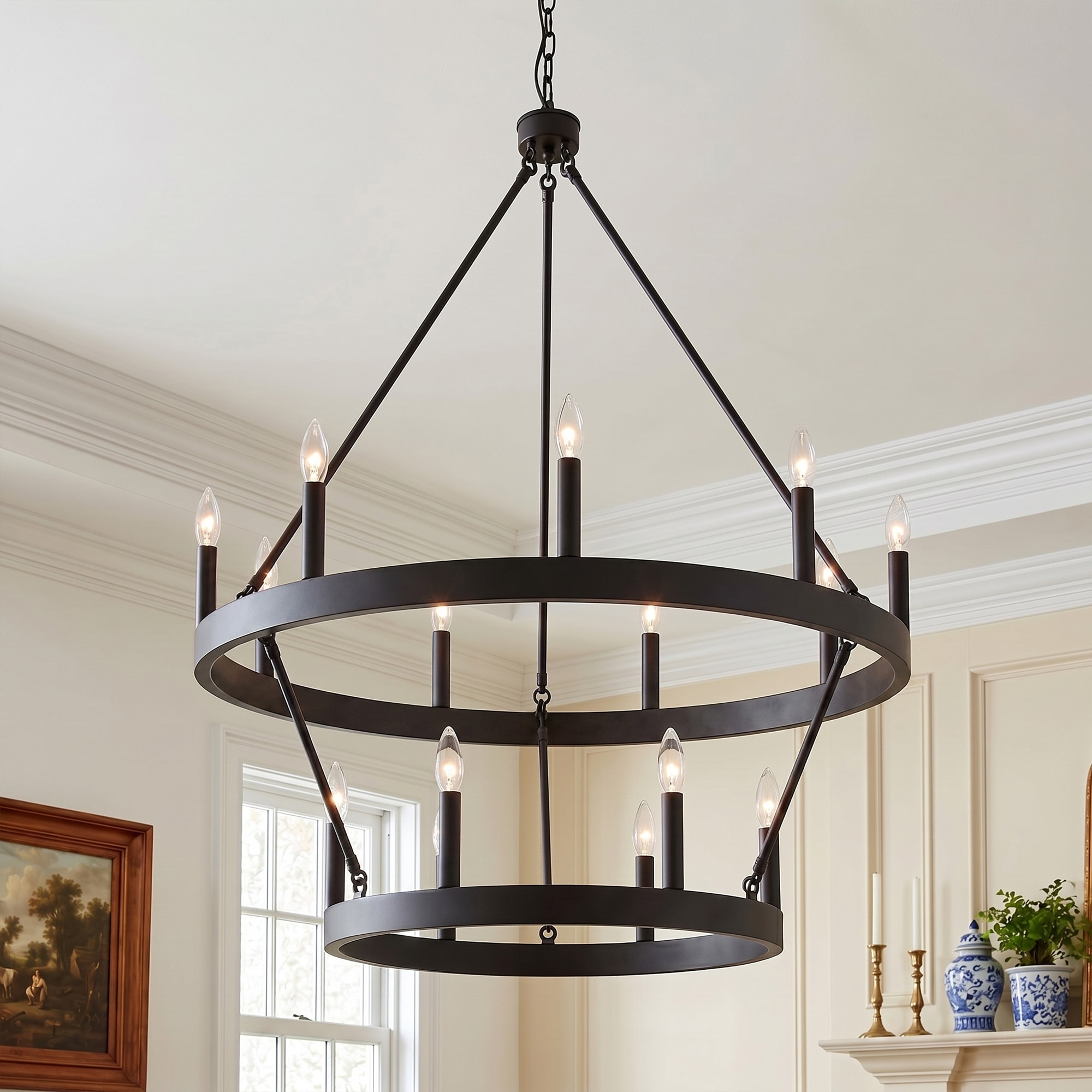 Acroma Farmhouse Black 15-light Tiered Chandelier for Dining Room - 27.5