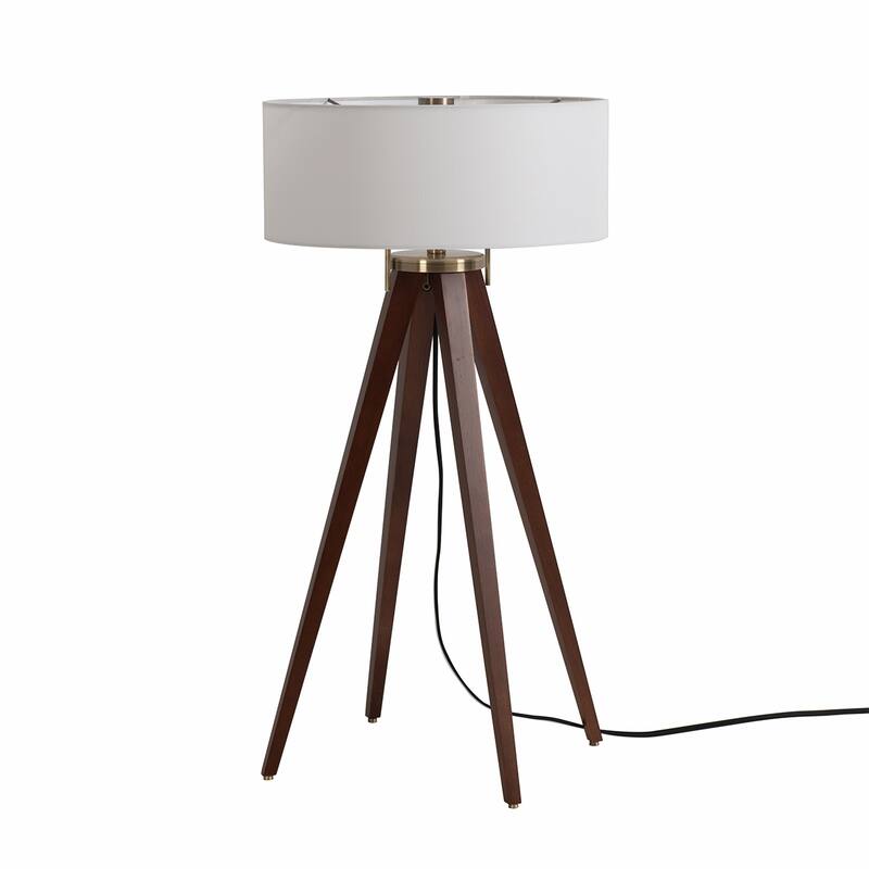 Quattro Table Lamp Dark Walnut Wood Finish & Weathered Brass