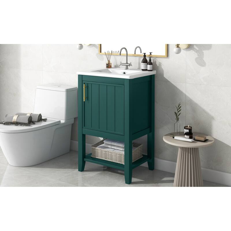 20" Bathroom Vanity with Sink, Bathroom Cabinet with Soft Closing Door, Storage Rack and Open Shelf