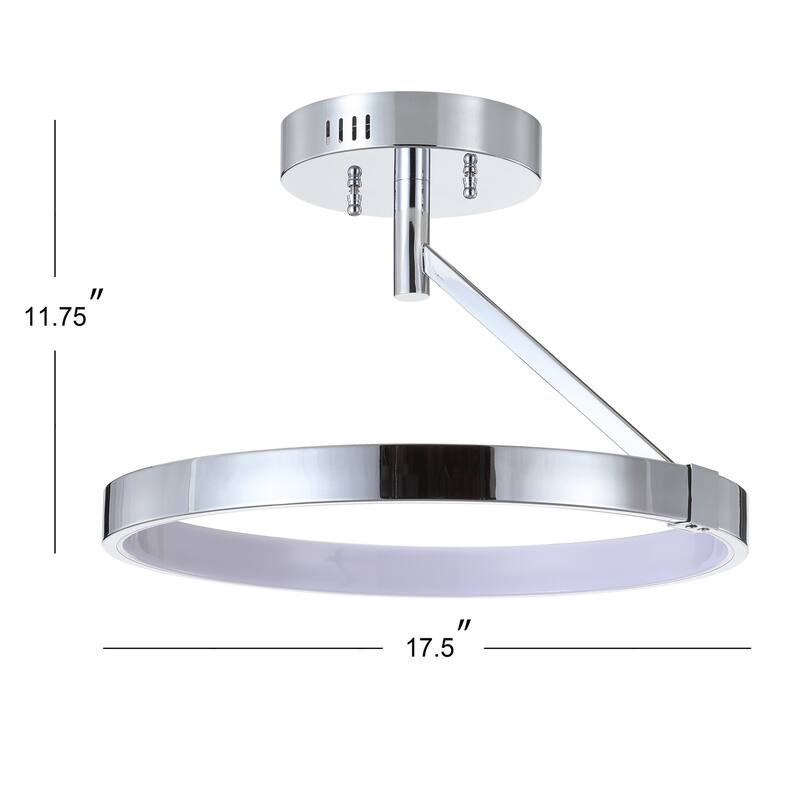 Ajax 17.5" Dimmable Integrated LED Metal Semi-Flush Mount, Chrome by JONATHAN Y