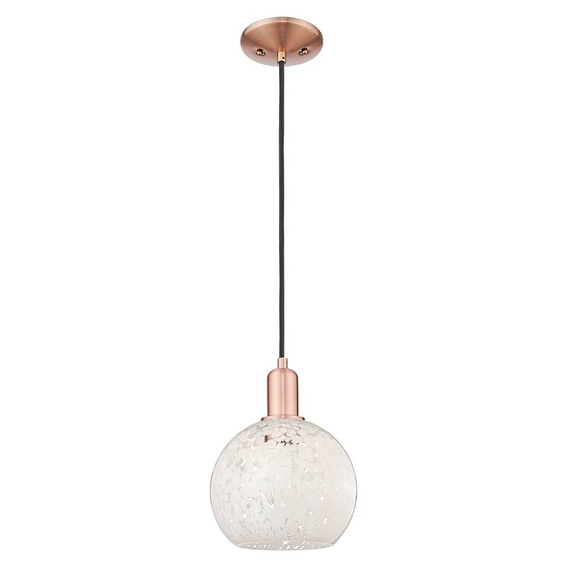 Innovations Lighting Endless Possibilities Arcadia - White Mouchette - 1 Light 8" Cord Hung Mini Pendant - Antique Copper