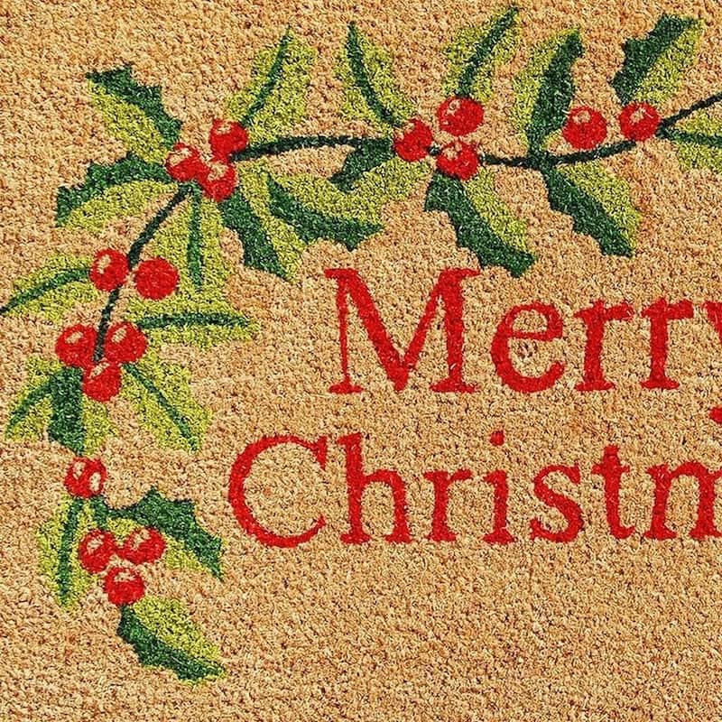 HomeRoots 17" X 29" Brown Red And Green Merry Christmas Outdoor Coir Door Mat - 17.00' X '29.00