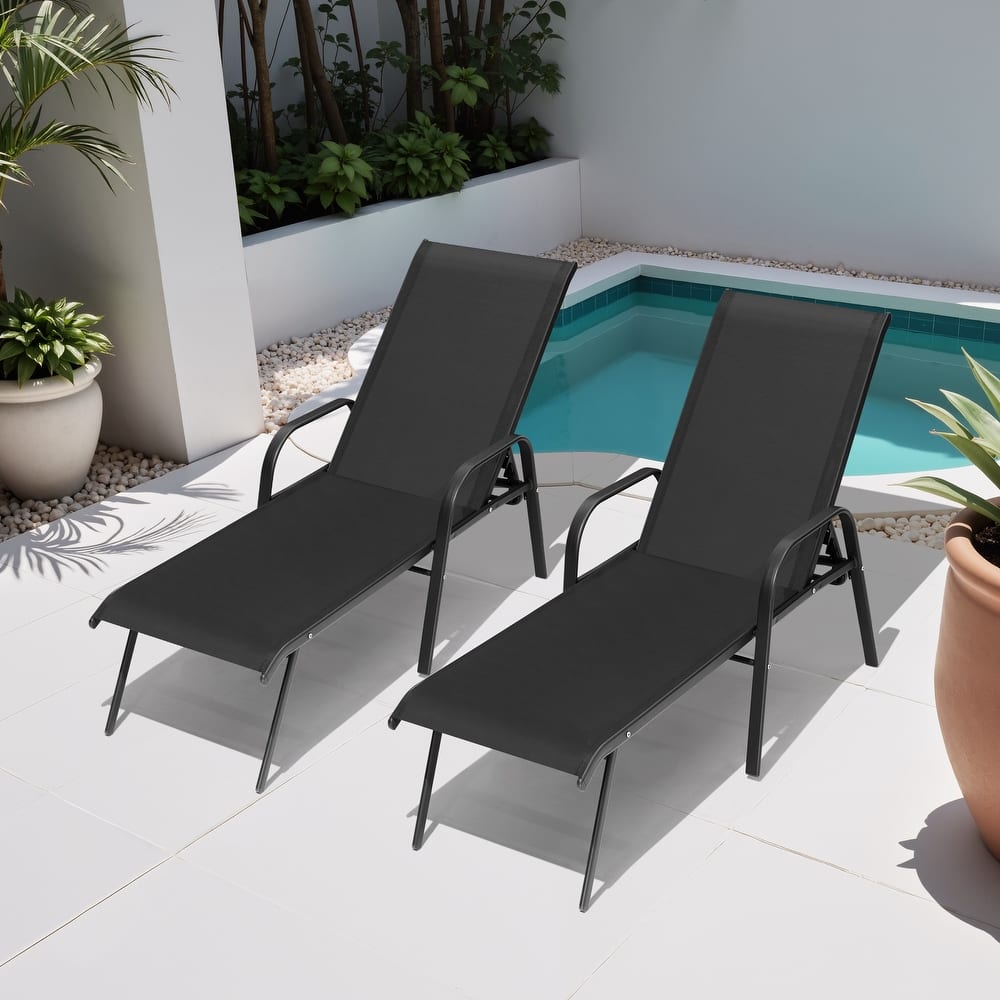 Crestlive Products Outdoor Patio Adjustable Chaise Lounge Chairs Set with Adjustable Back