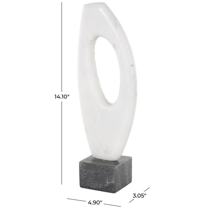 White Marble Angled Cutout Abstract Decorative Sculpture with Black Block Base