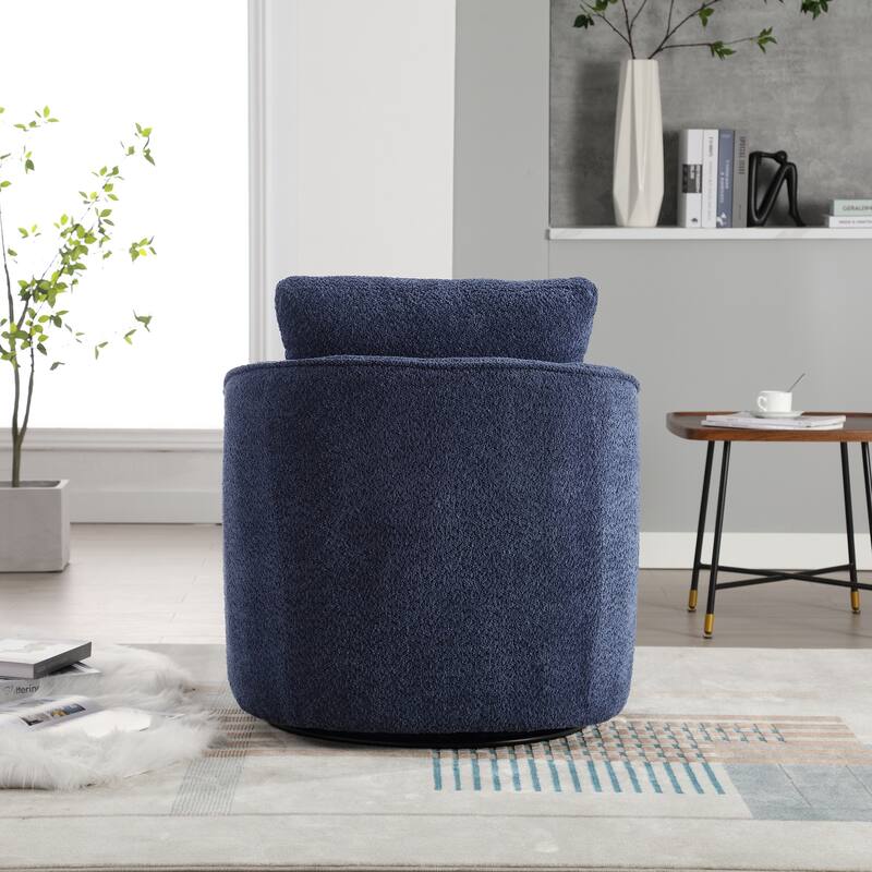 30.3" Boucle Upholstered Swivel Chair Barrel Accent Chair, 360° Swivel Club Chair, Comfy Round Lounge Armchair