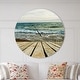 preview thumbnail 1 of 8, Designart 'Wooden Pier in Waving Sea' Oversized Coastal Wall CLock