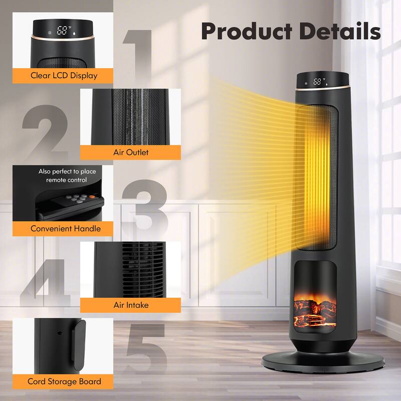 1500W Electric Space Heater PTC Fast Heating Ceramic Heater 3D Flame