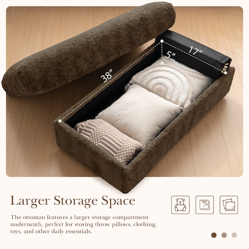 2-Piece Oversized Accent Chair & Ottoman Sets, Single Sofa Reading Couch Chaise Lounge with Storage Ottoman & Cup Holders