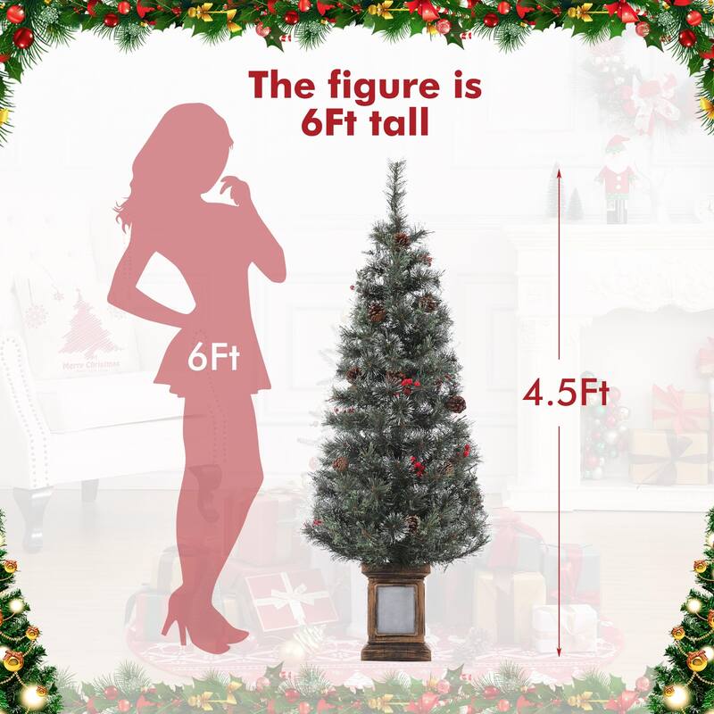 2Pcs 4.5 Ft Pre-Lit Christmas Tree, Artificial Christmas Tree with 108 Warm White Led Lights, Easy Assembly