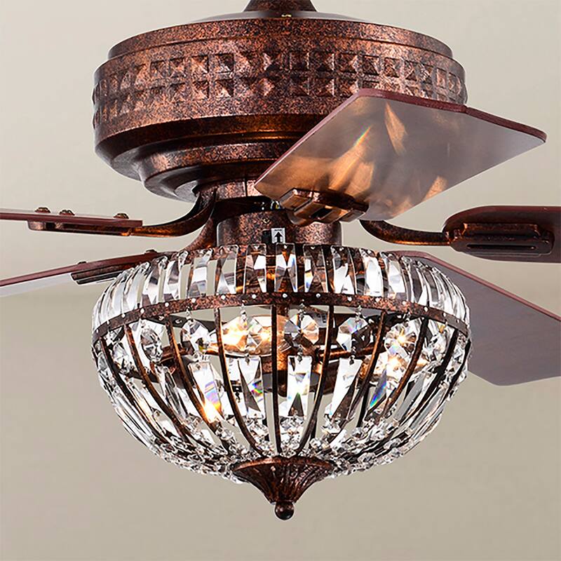 Violette 52 Inch Antique Copper Finish Crystal Ceiling Fan with Remote