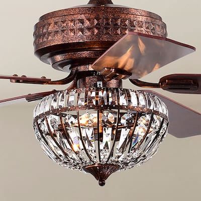 Violette 52 Inch Antique Copper Finish Crystal Ceiling Fan with Remote