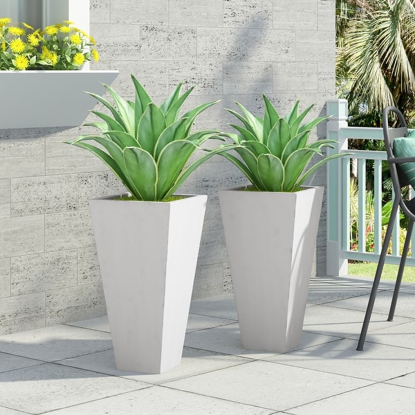 Christopher Knight Home Leontine Patio Vintage Fluted Lightweight Concrete Pedestal Urn Planter