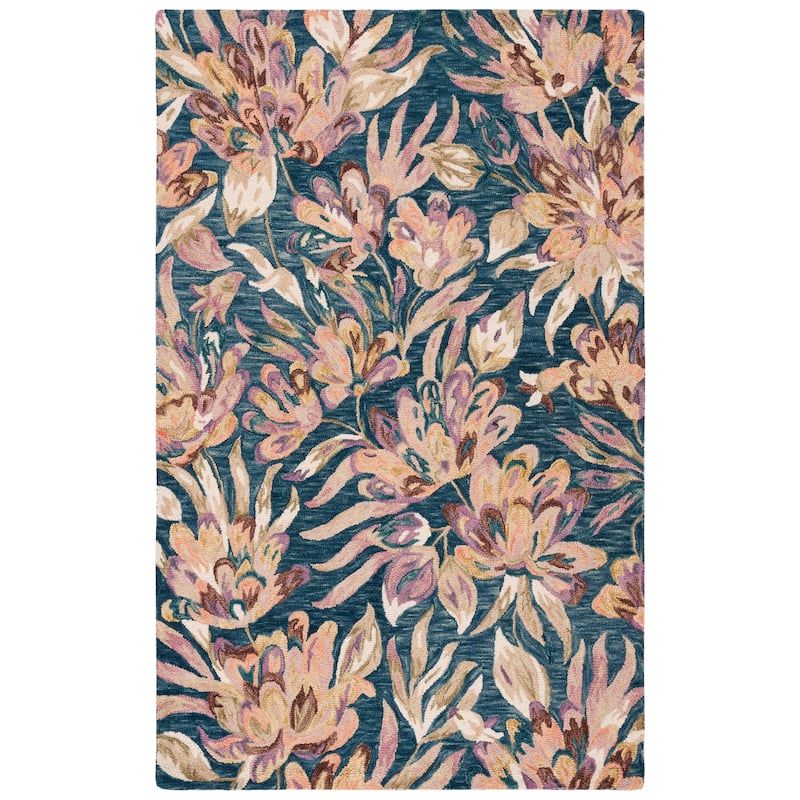 SAFAVIEH Handmade Blossom Deliana French Country Floral Wool Rug - 5' x 8' - Blue/Plum