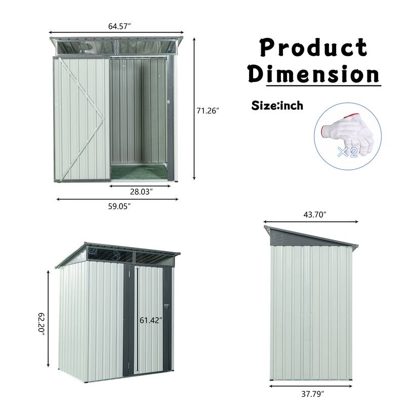 Outdoor Storage Sheds, 5ftx3ft Outdoor Storage Cabinet, Waterproof Garden Shed with Door & Lock, Small shed, Lean to