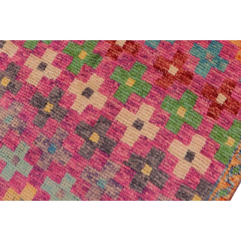 Modern Balochi Espinoza Pink/Orange Hand Knotted Wool Rug - 3'4'' x 4'10''