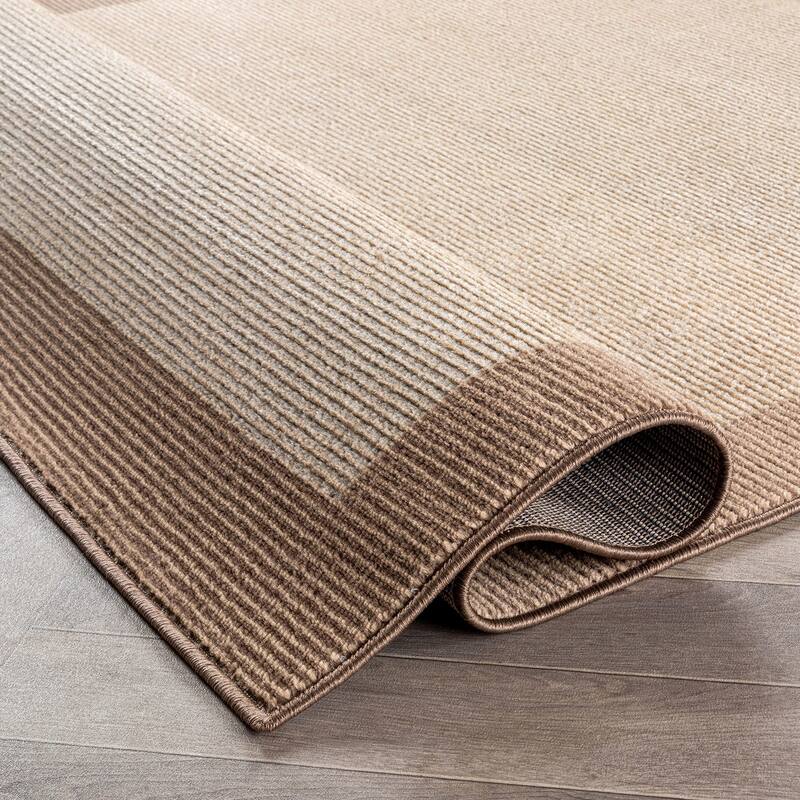 Modern Geometric Stripe Bordered Area Rug for Living Room, Bedroom, or Entryway - Low Pile Indoor Rug