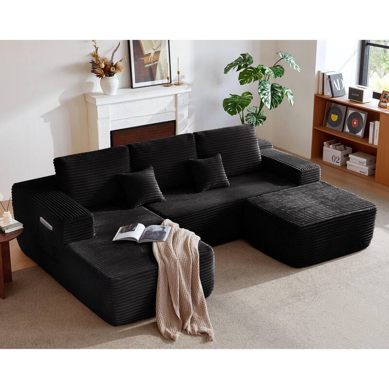 104"Cloud Sectional Couch with U-Shaped Chaise,and Side Pockets,Modern Modular Sofa with Deep Seat, Upholstered