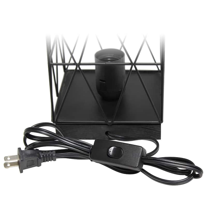 Metal Cage Geometric Table Lamp with Rectangular Shade - 5 x 5 x 10 in. (L x W x H)