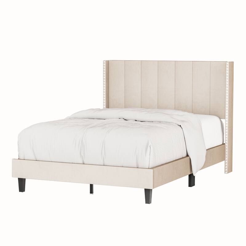 Upholstered Bed Frame with Vertical Channel Tufted Headboard