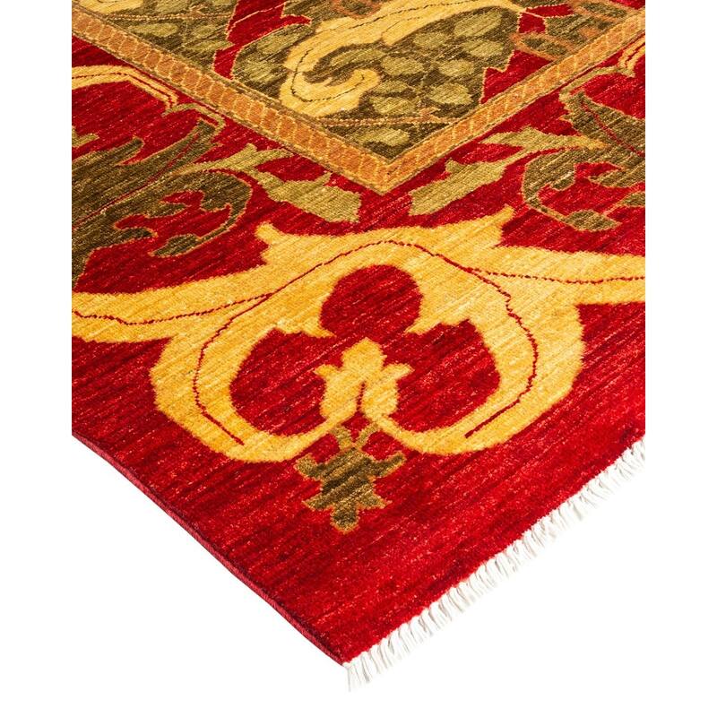 Overton Hand Knotted Wool Vintage Inspired Modern Contemporary Arts & Crafts Brown Area Rug - 9' 6" x 13' 10"