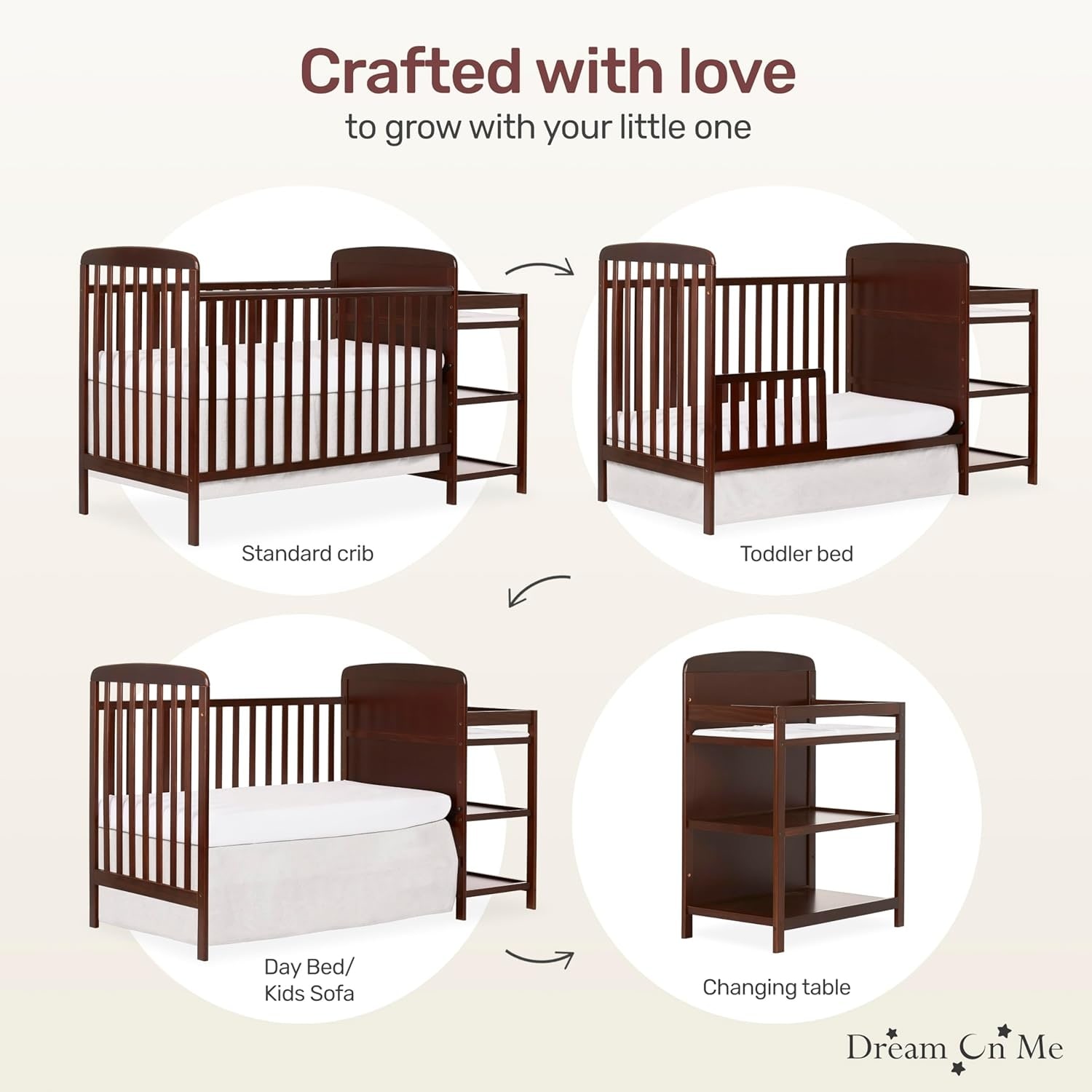 Dream On Me, Anna in Full Size Crib and Changing Table Combo