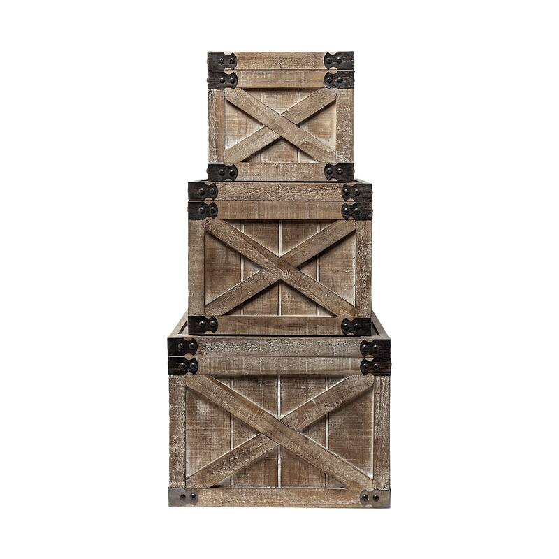 Port Moody Whitewashed Brown Solid Wood Decorative Boxes (Set of 3)