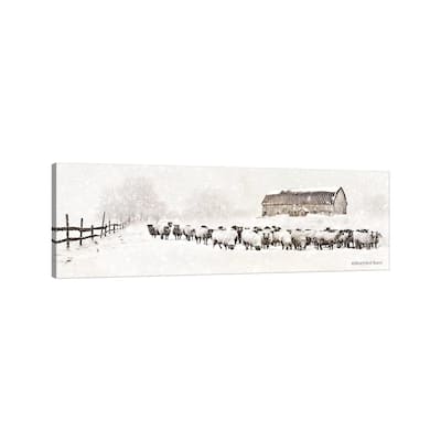 iCanvas "Warm Winter Barn with Sheep Herd" by Bluebird Barn Canvas Print