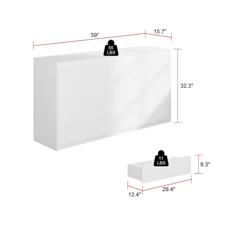 Timechee 6 Drawer 59'' W Chest&Dresser White/Dark Brown