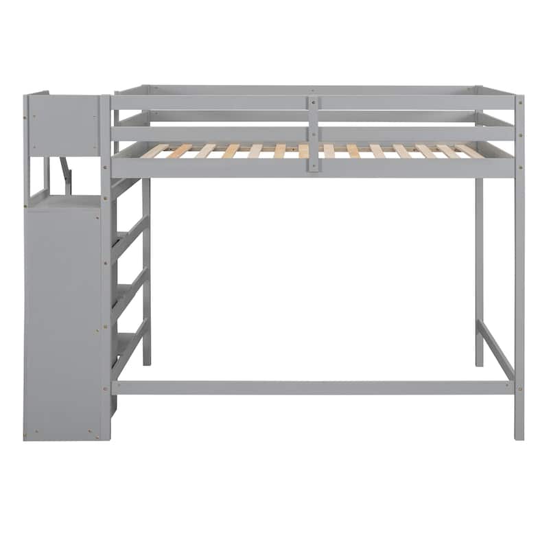Space-Saving Full Loft Bed with Built-In Storage and Stairs, Ideal for Bedrooms