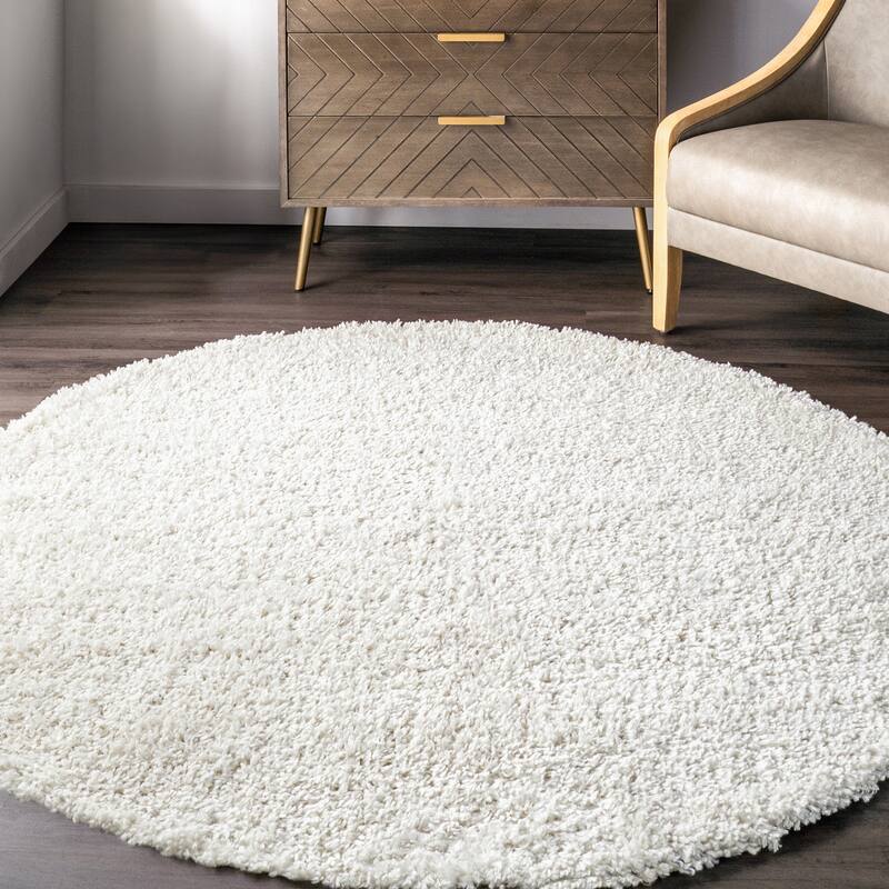 Nuloom Kara Solid Shag Area Rug - 6' Round - Ivory - Round