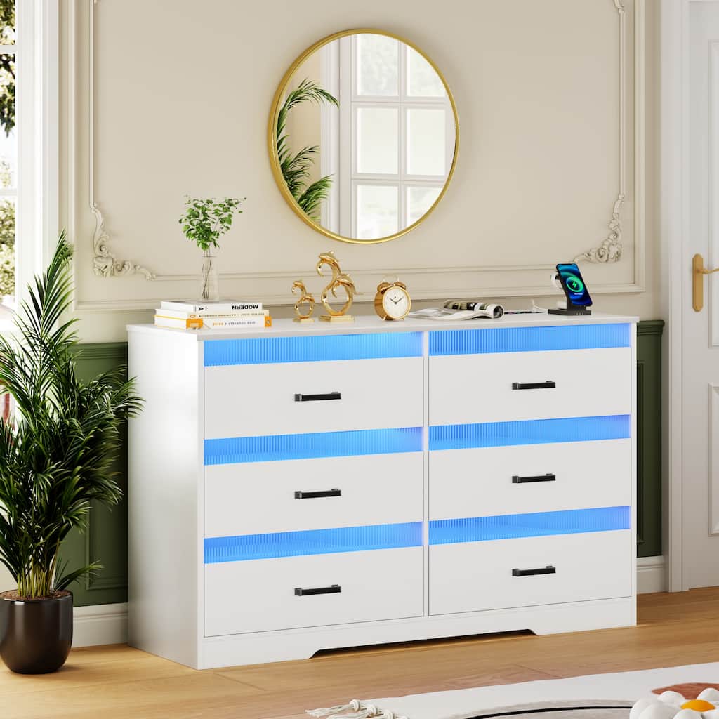 6 Drawers Dresser With LED Light and USB Port