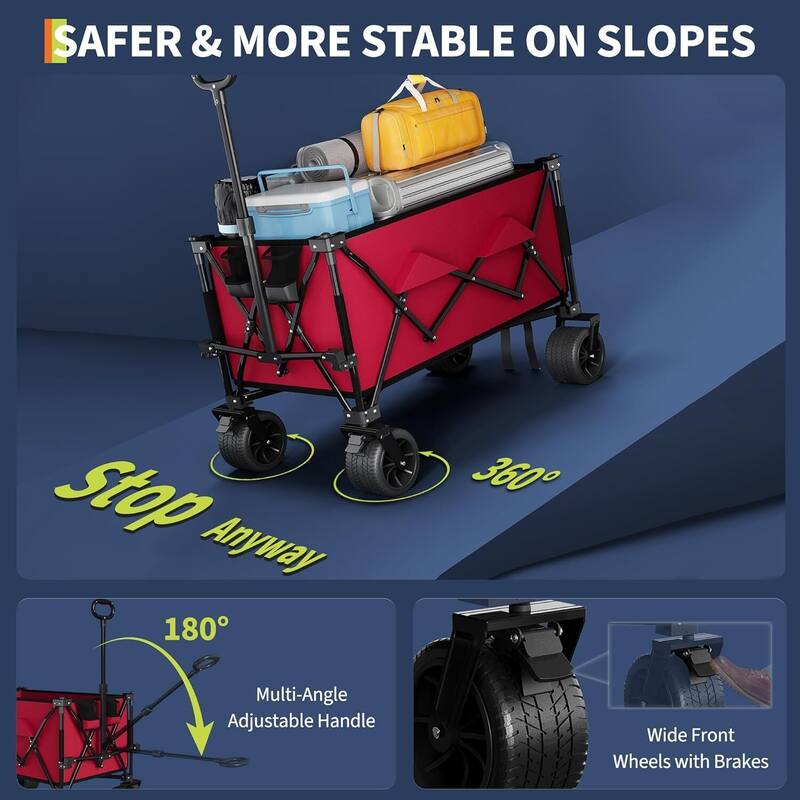 Outdoor Collapsible Folding Wagon Cart, 350lbs Capacity for Beach, Camping, Garden