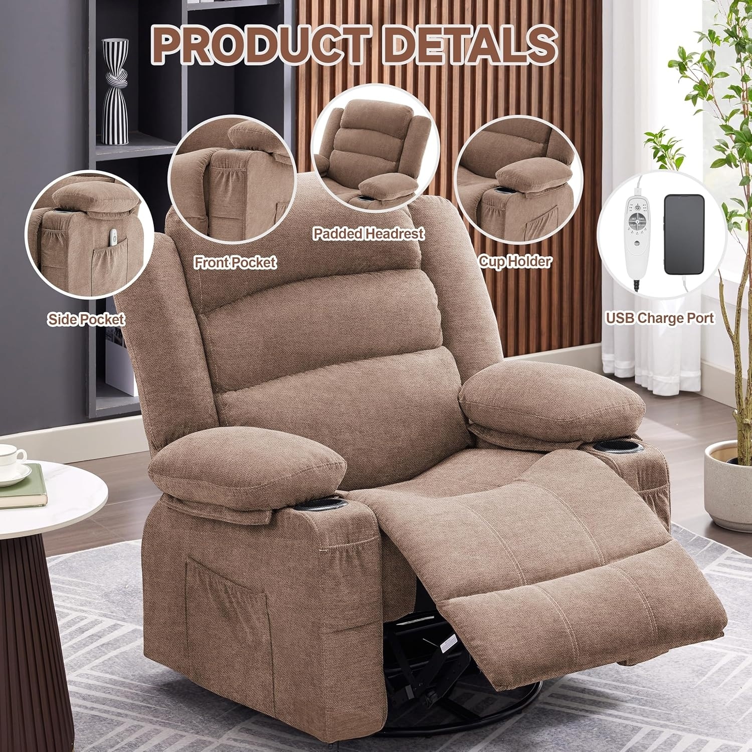 椅子 morimountain Lazy Boy 360° Swivel Recliner Chairs Oversized Recliner Single