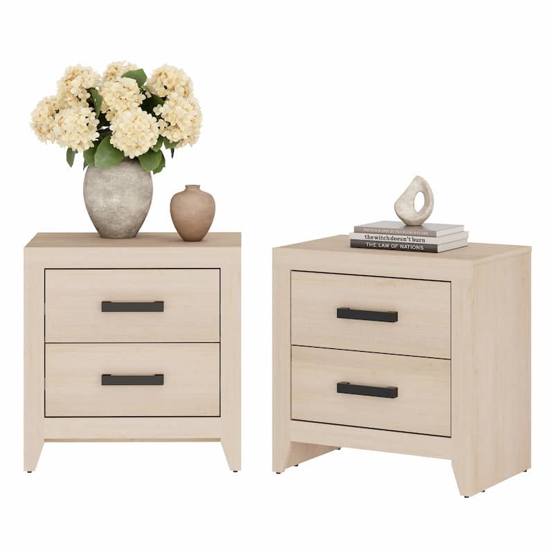 WAMPAT Farmhouse Nightstand with Dual Drawers - Rustic Brown