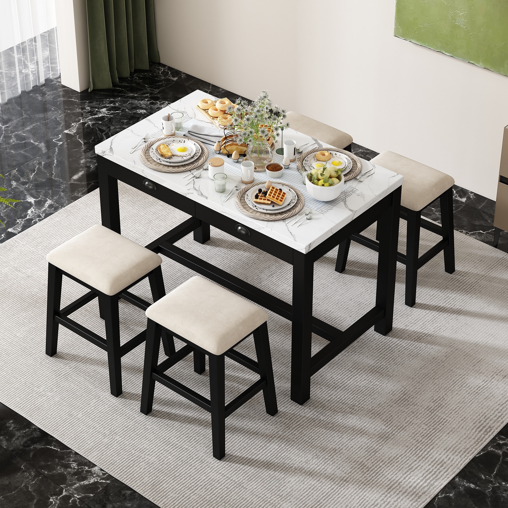 5-Piece Counter Height Bar Table Set with Bar Stools for - Main Image