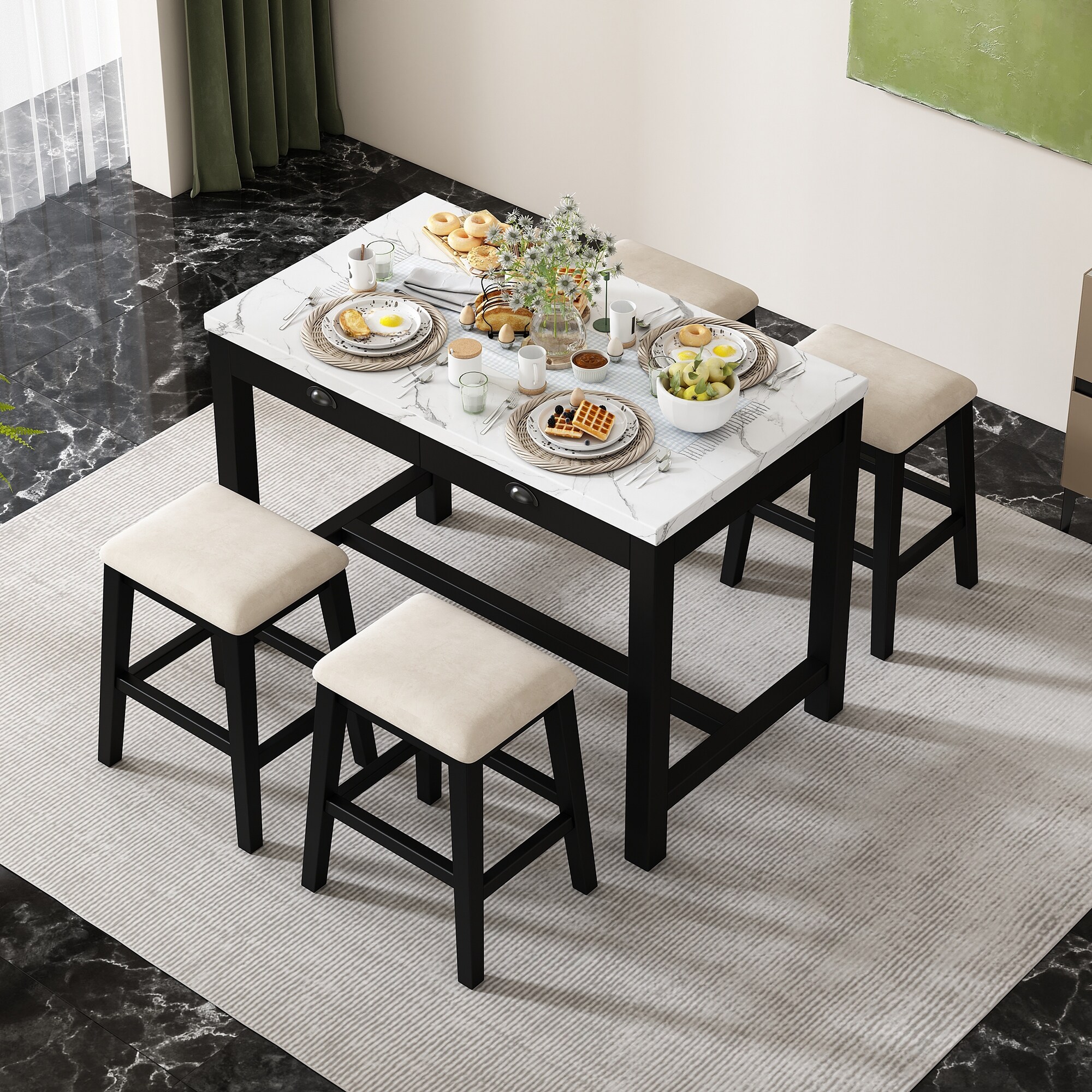 5 Piece Counter Height Bar Table Set with 4 Bar Stools for 4 Black Bed Bath Beyond 41898231