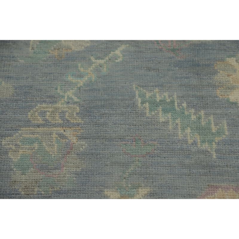 Vegetable Dye Blue Wool Oushak Turkish Area Rug, Floral Geometric Carpet - 9' 11'' X 8' 0''