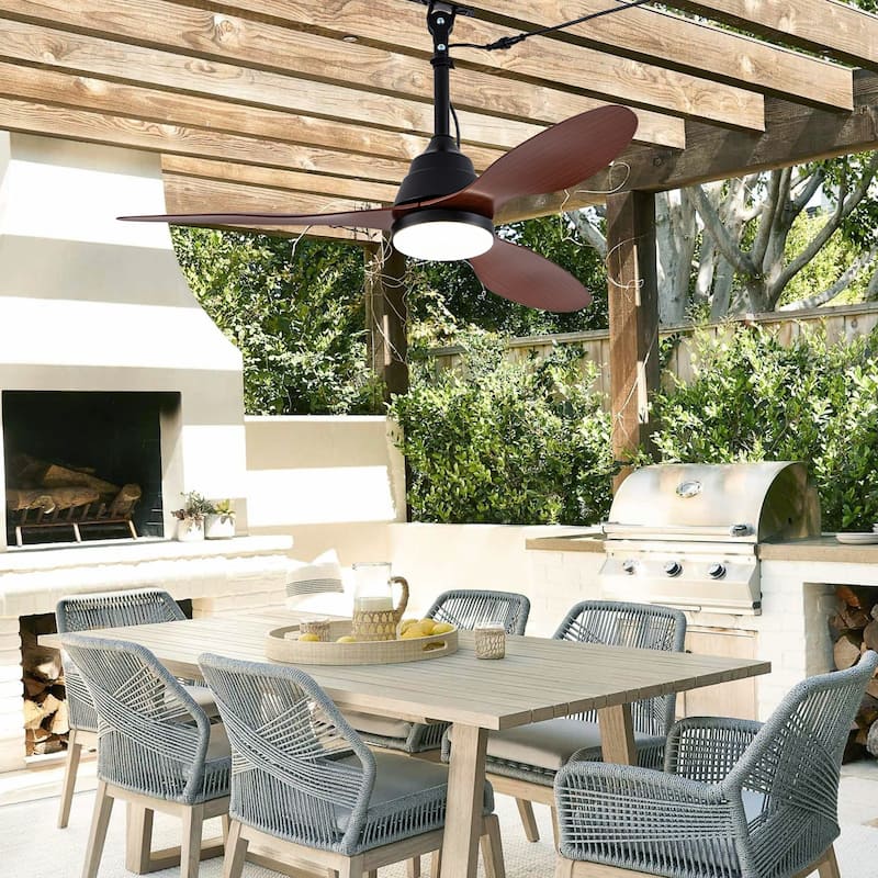 Cusp Barn 42" Outdoor Ceiling Fan with Light and Smart APP Remote Control, 6-Speed DC Motor Plug-in Hanging Fans with Cord