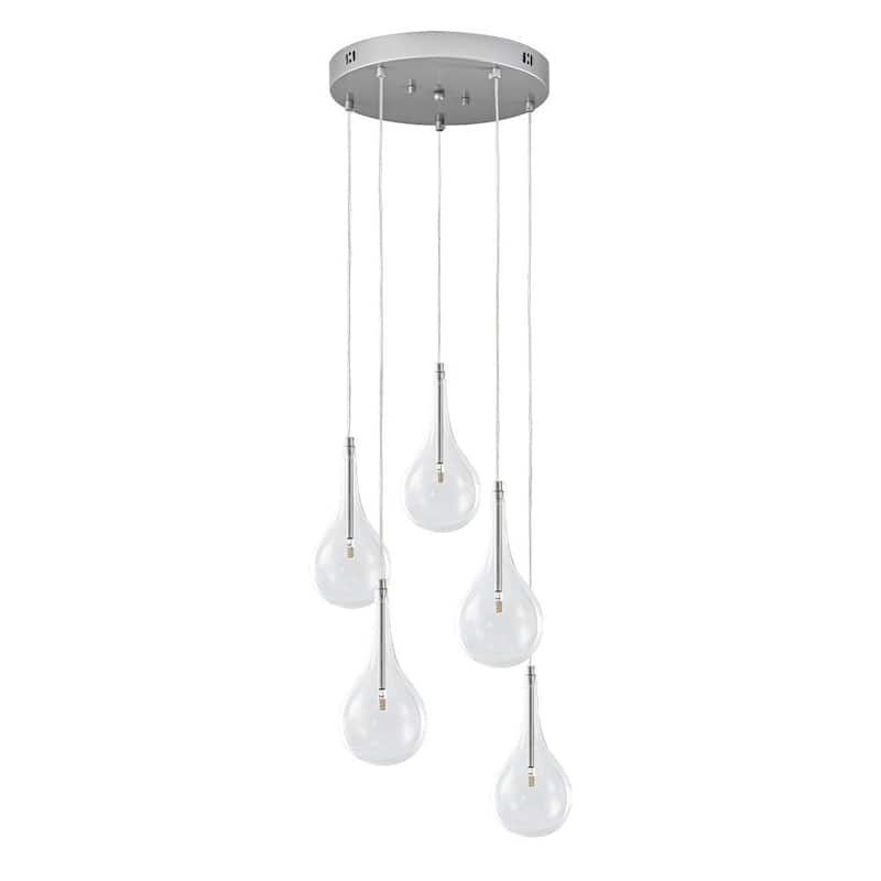 Modern Silver 5-Light Clear Balloon Glass Hanging Cluster Pendant
