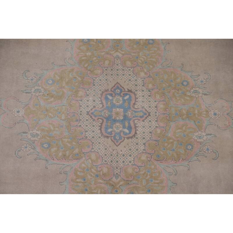 Hand Knotted Oriental 100% Wool Carpet Traditional Medallion Beige & Ivories Tabriz Area Rug - 12' 8'' X 9' 6''