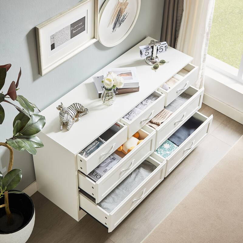 Modern Drawer Dresser Clothes Organizer with 7 Drawers Metal Handle Anti-Tip Device, for Living Room Bedroom Hallway, White