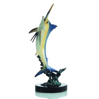 Spi Brass Excited Blue Marlin Statue - 12 X 6 X 5 inches