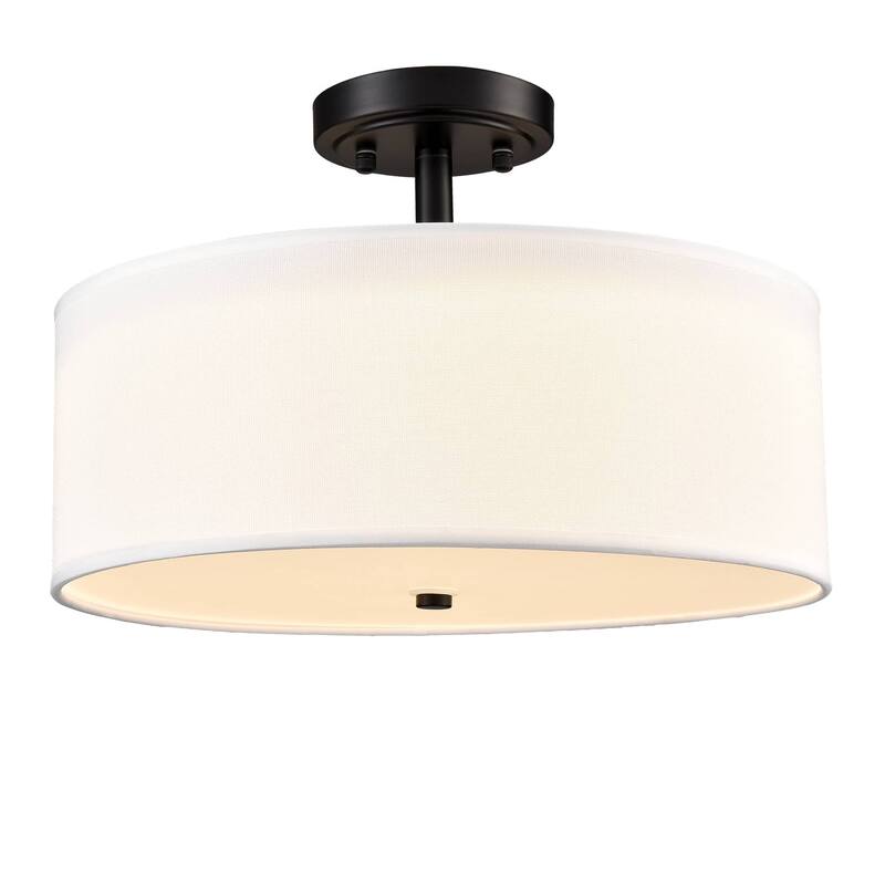 Zanzibar Drum Shade Semi Flush Mount Ceiling Light Black LED Ceiling Light Fixture - Black