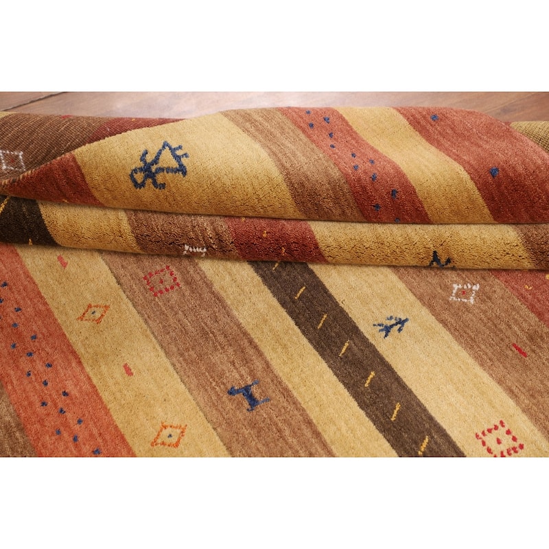 Striped Tribal Gabbeh Indian Area Rug Handmade Oriental Wool Carpet - 5'3"x 7'10"