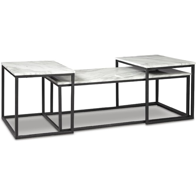 Contemporary 3-Piece Table Set with Coffee and End Tables, Black & White