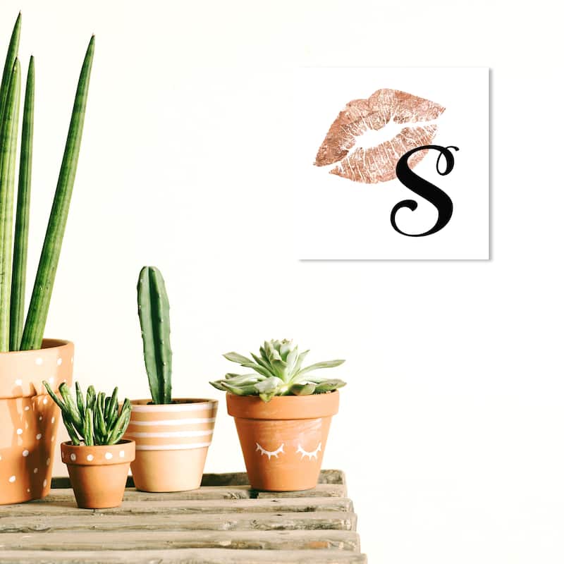 Wynwood Studio Canvas Fashion and Glam Monogram S Kiss Bronze and Metallic Bronze Glam Wall Art Canvas Print - 12 x 12