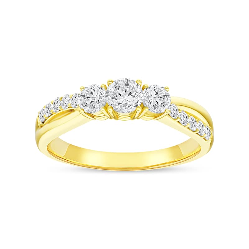 1/2ct TDW Diamond Three Stone Engagement Ring in 14K Gold for Women - 9 - Yellow